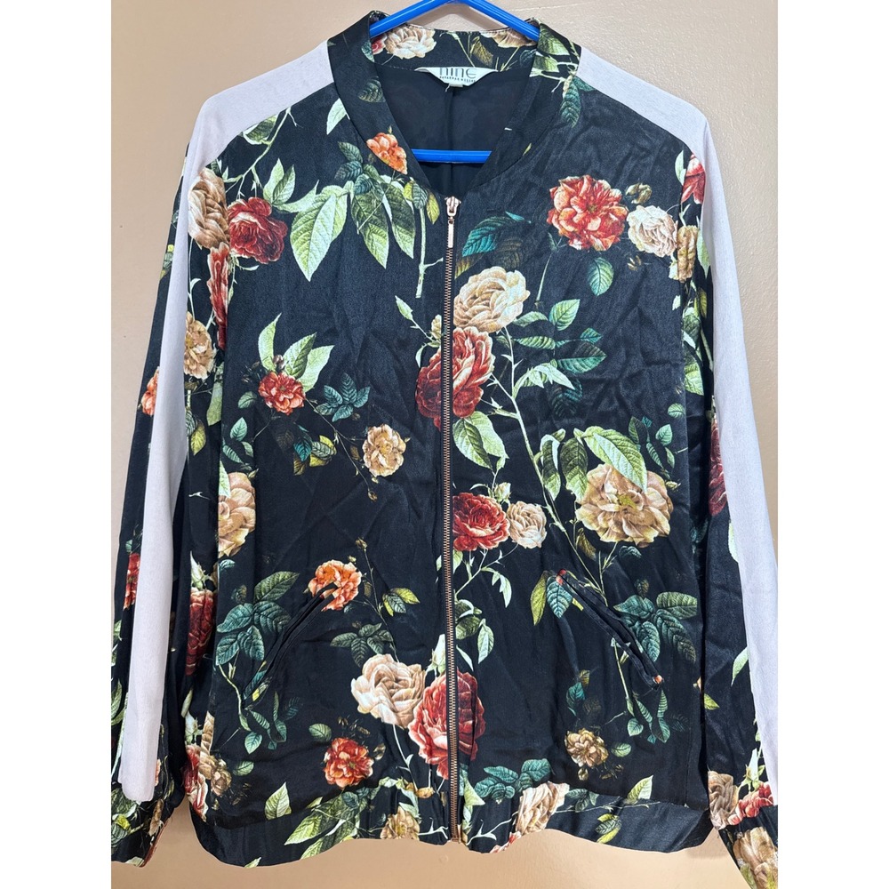 Nine Savannah Miller Floral Bomber Jacket Black Satin Rose Print 16